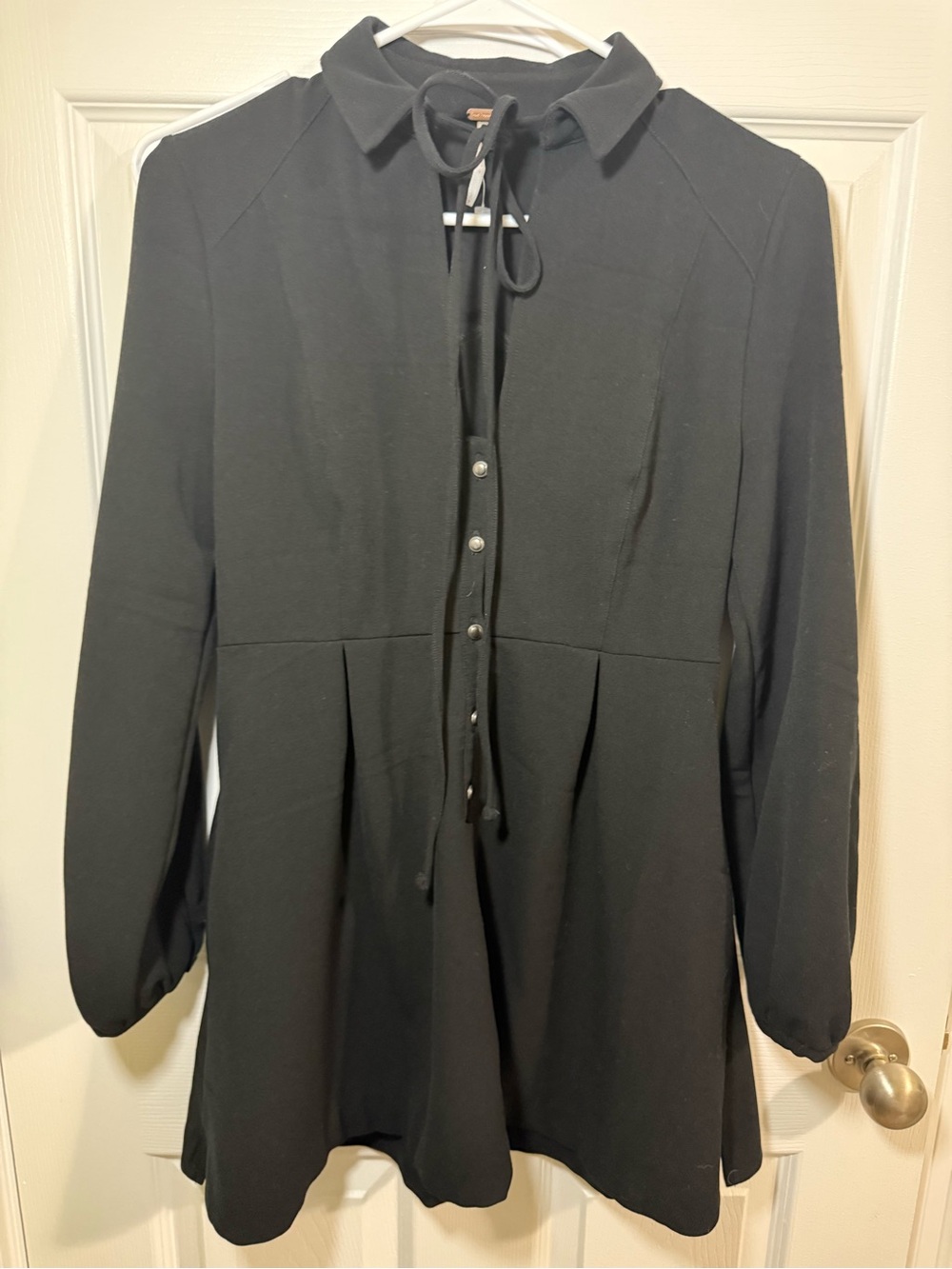 Free People Black Long-Sleeve Tie-Neck A-Line Dress